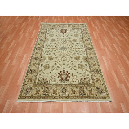 5'4"X8' Ivory Agra Ziegler Design Leaf Pattern Pure Wool Hand Knotted Rug