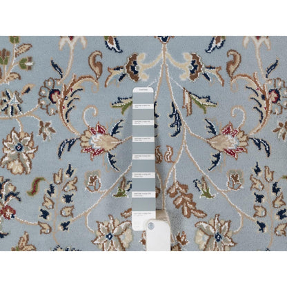 8'2"X10'5" Slate Blue Nain Flower Design Hand Knotted Wool And Silk Rug