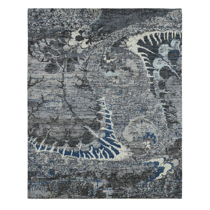 8'1"X10'1" Gray Broken Flower Design Pure Wool Hand Knotted Rug