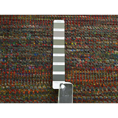 9'1"X12'2" Olive Green Wool And Silk Modern Grass Design Hand Knotted Rug