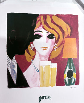 Villemot Perrier Cocktail Mondain Authentic Original 1983 Poster On Linen Rare