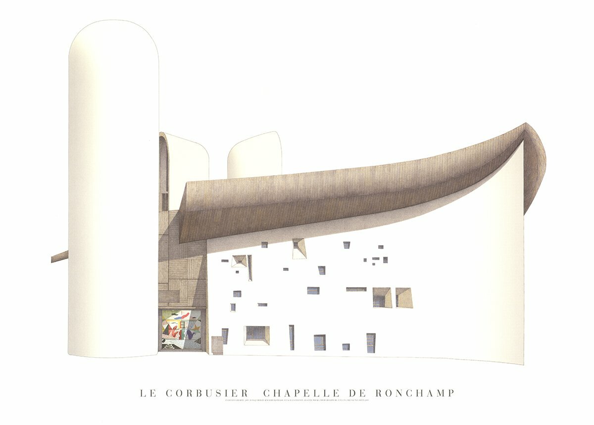 Le Corbusier Chapelle De Ronchamp " Poster Modernism Gray Whi