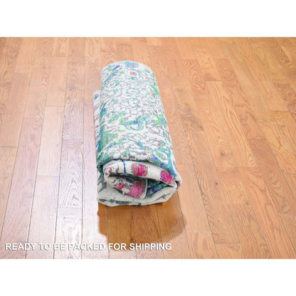 5'X7'3" The Peacock Sari Silk Colorful Hand Knotted Oriental Rug
