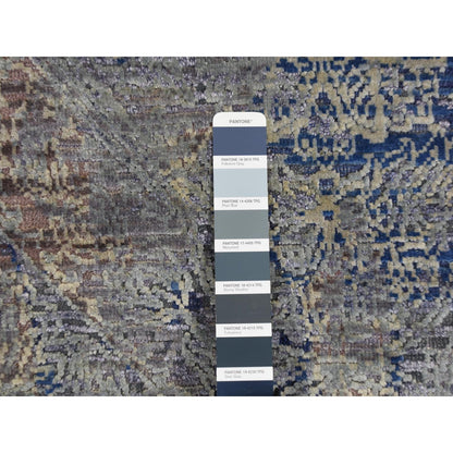 8'X10'2" Gray Erased Rossets Silk With Wool Hand Knotted Oriental Rug
