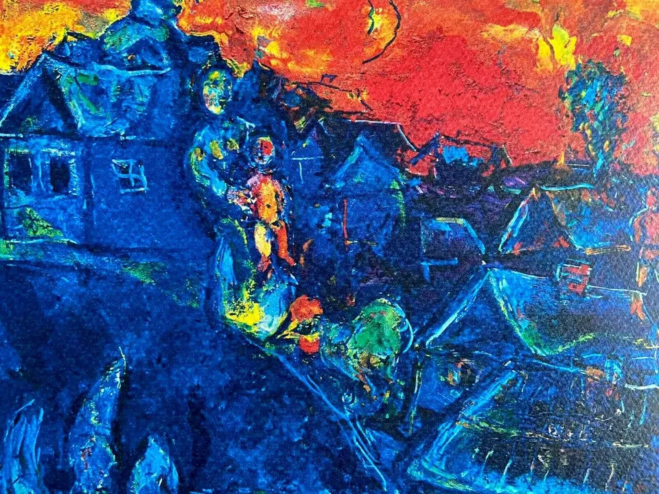 Marc Chagall Lithograph "The Blue Village" Coa Signed Numbered