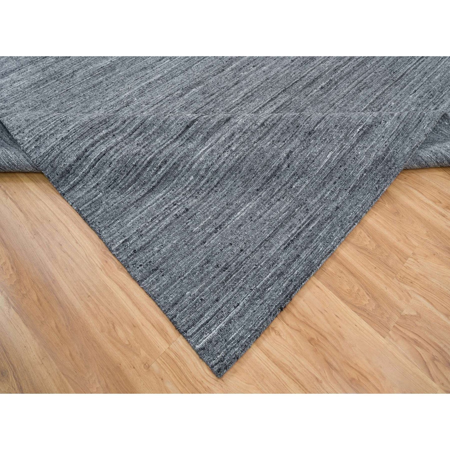 12'X12' Gray Modern Striae Design Natural Wool Hand Loomed Square Rug