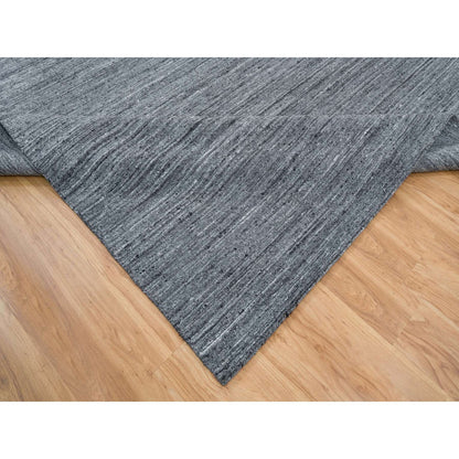 12'X12' Gray Modern Striae Design Natural Wool Hand Loomed Square Rug