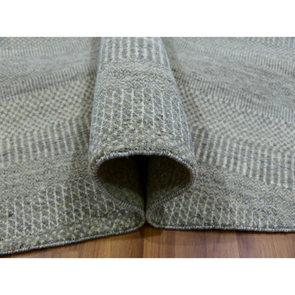 13'X13' Repose Gray Shiny Undyed Wool Hand Knotted Modern Grass Round Rug