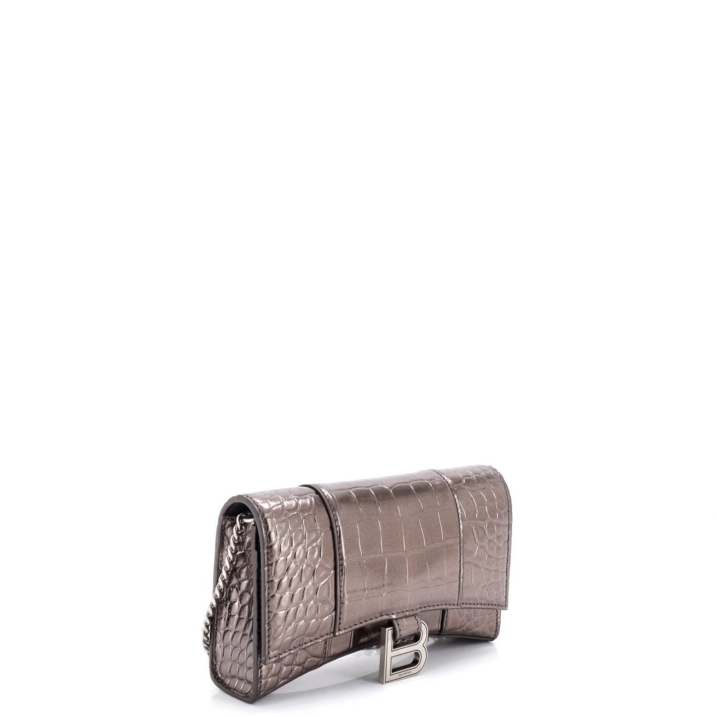 Balenciaga Hourglass Chain Wallet Crocodile Embossed Leather