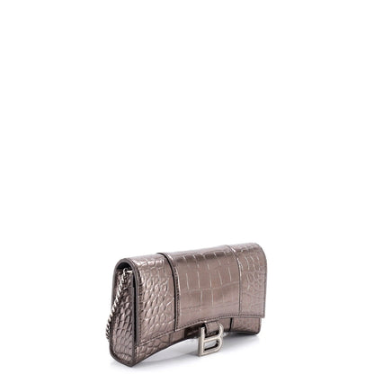 Balenciaga Hourglass Chain Wallet Crocodile Embossed Leather