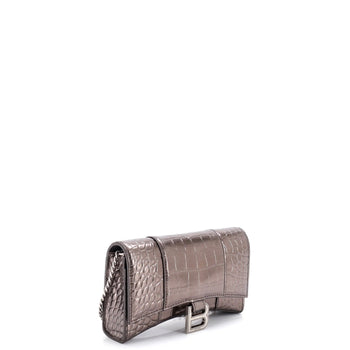 Balenciaga Hourglass Chain Wallet Crocodile Embossed Leather