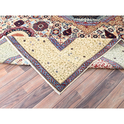 7'9"X10' Ivory Pure Wool Hand Knotted Mamluk Design 200 Kpsi Rug