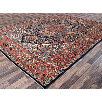 9'X12'1" Yale Blue Seeripe Heris Hand Knotted High Mountain Soft Wool Rug