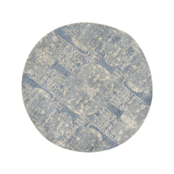 4'X4' Blue Wool And Pure Silk Jewelry Design Hand Knotted Round Rug