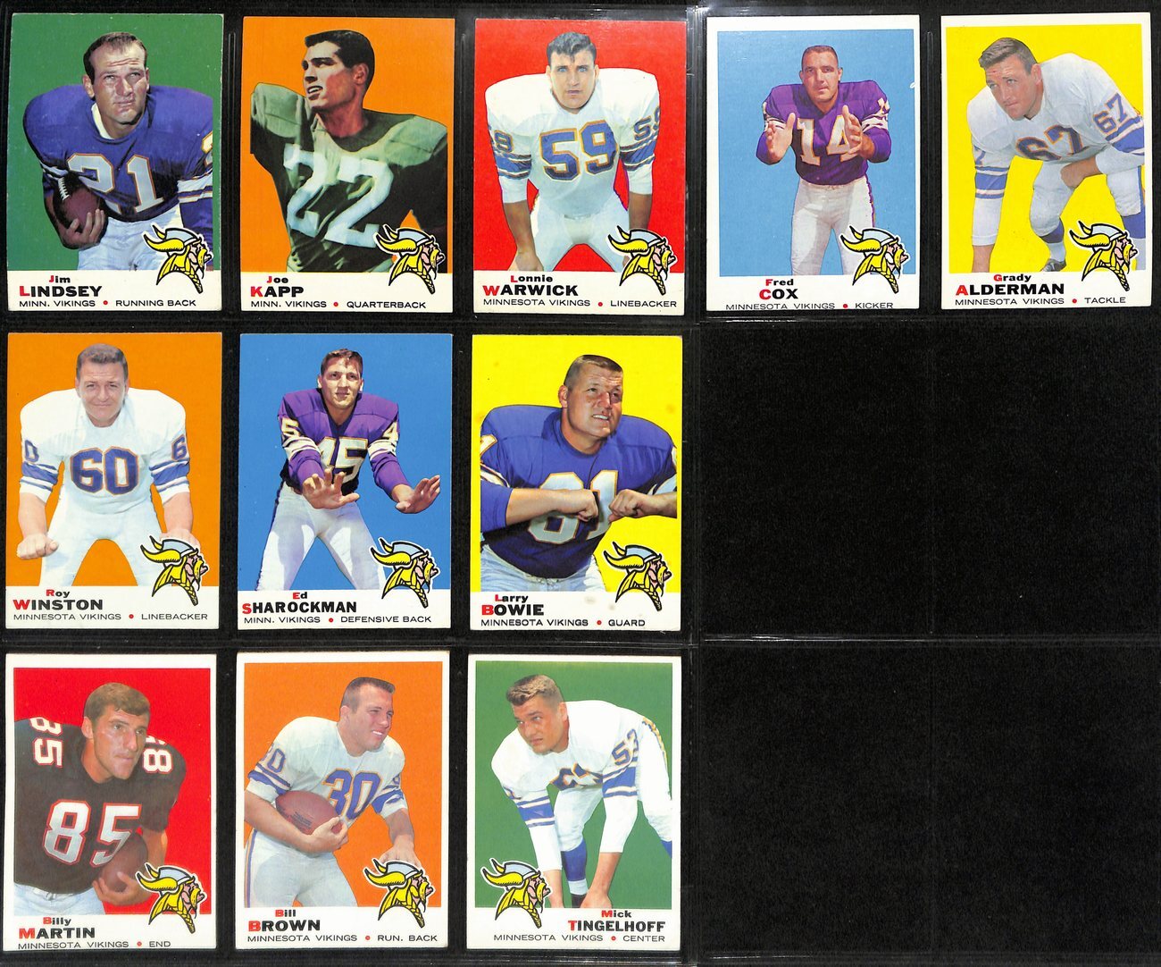 1969 Topps Football Vikings Complete Team Set (11/11) Cards 189259