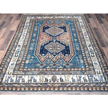 5'X6'3" Pink Afghan Caucasian Design Revival Hand Knotted Soft Wool Rug