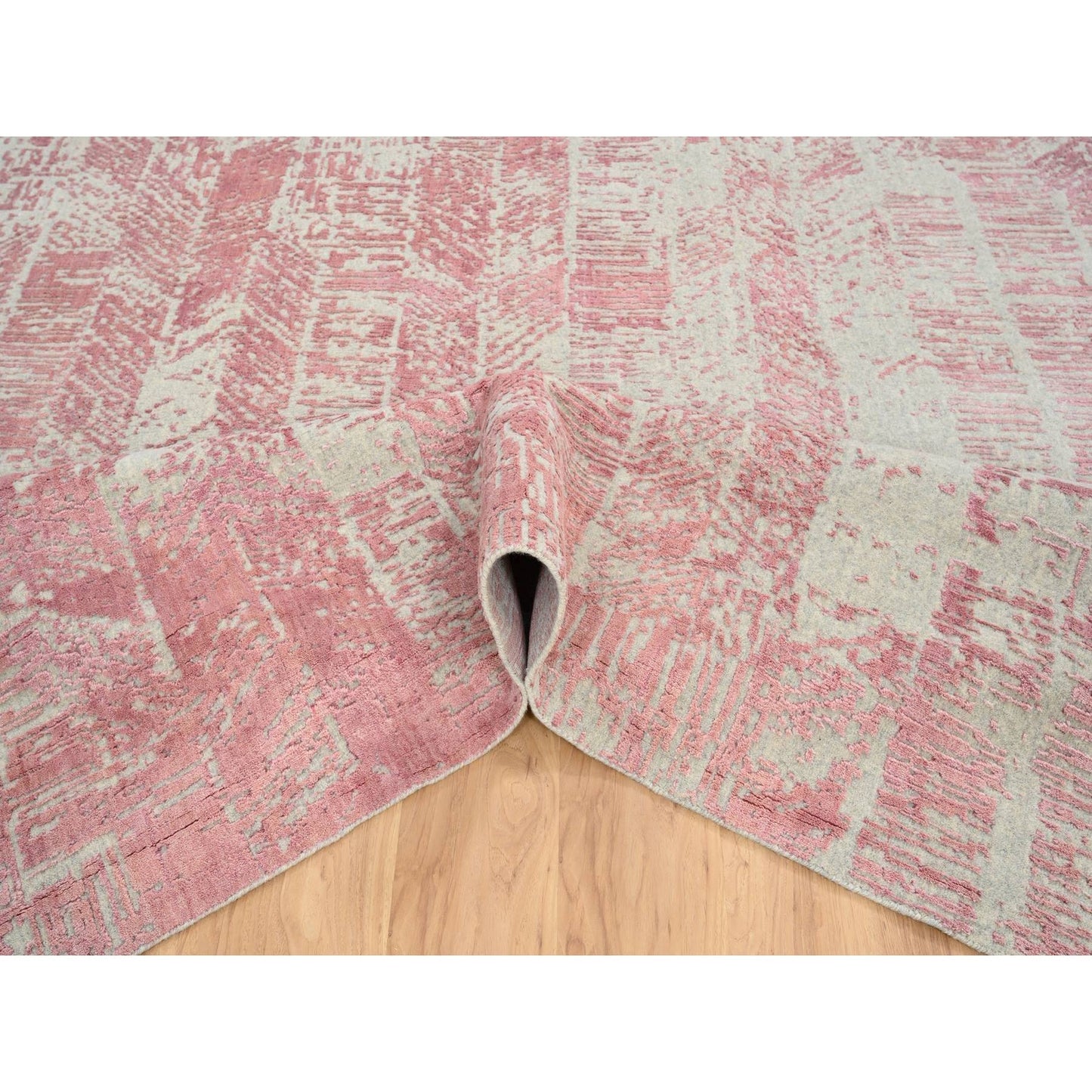 10'2"X10'2" Rose Pink Wool And Art Silk Jacquard Hand Loomed Square Rug
