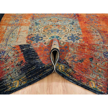 9'X12'1" Rust Red Wool Hand Knotted Ancient Ottoman Erased Design Rug
