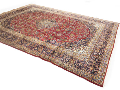 Semi-Antique Red Traditional Floral Handmade