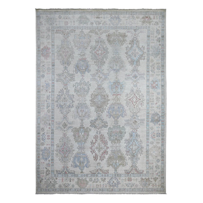 9'9"X13'10" Goose Gray Wool Weft Afghan Angora Oushak Oriental Rug