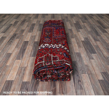 10'X12'10" Red Vintage Zoroastrian Heris Wool Hand Knotted Rug