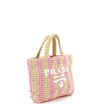 Prada Logo Tote Raffia Small