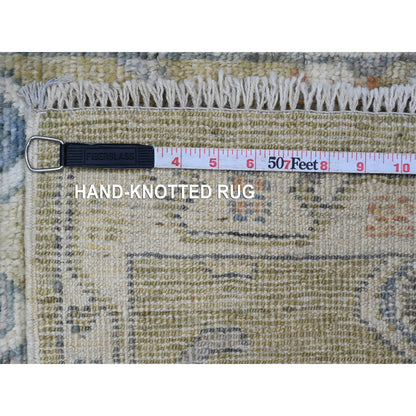 2'X3'2" Olive Green Hand Knotted Afghan Angora Oushak 100% Wool Mat Rug