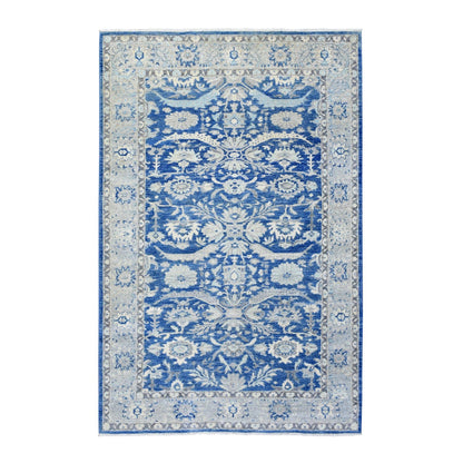 5'10"X9'1" Sapphire Blue Pure Wool Hand Knotted Finer Peshawar Rug