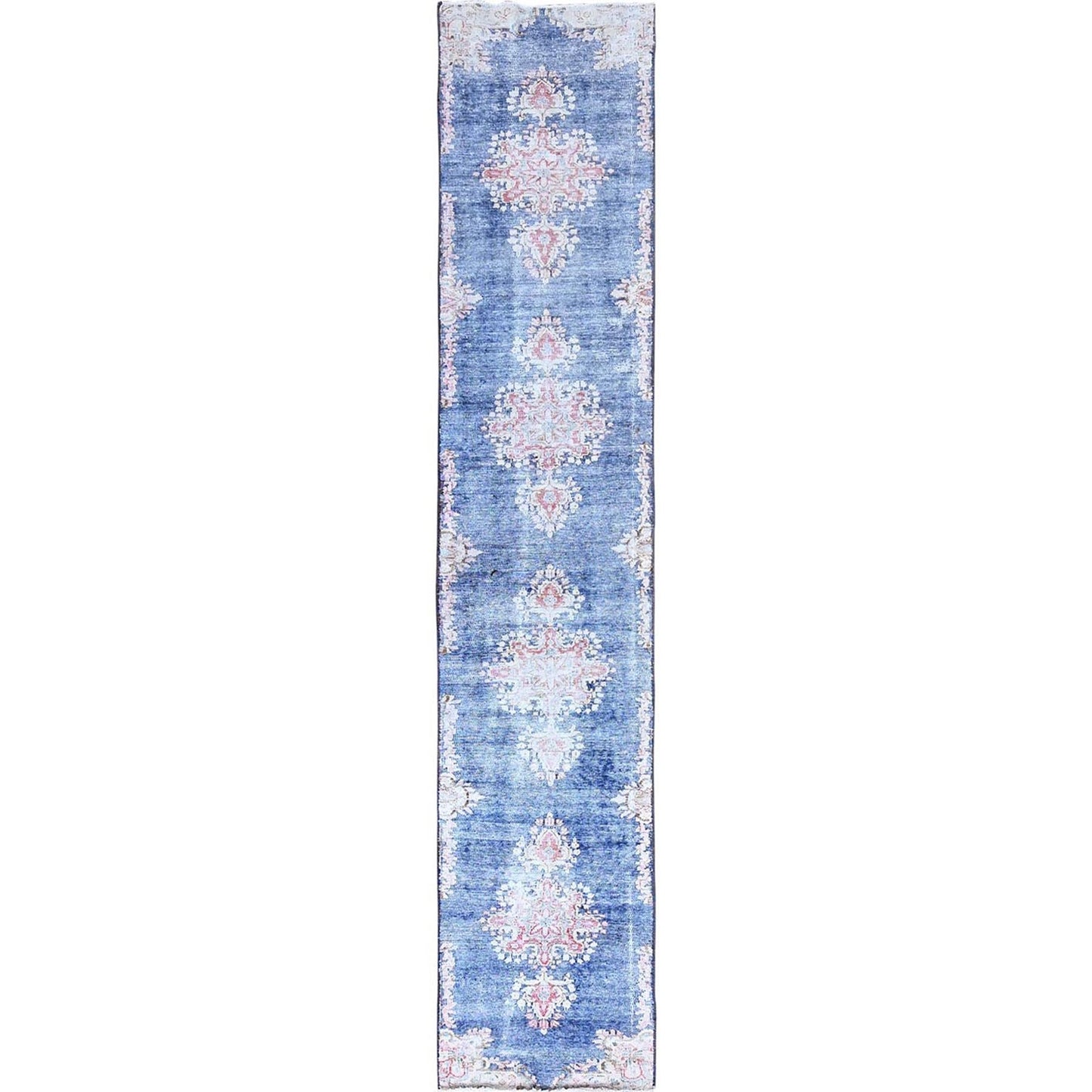 2'1"X12' Blue Hand Knotted Vintage Zoroastrian Karman Wool Runner Rug