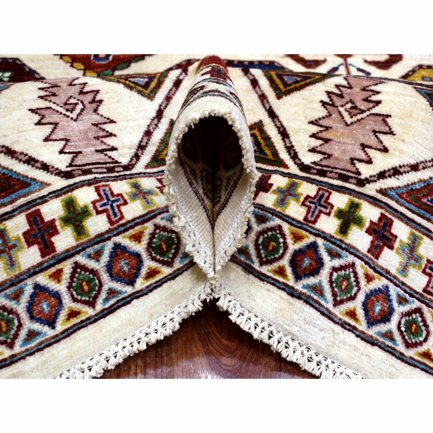 8'2"X10' Organic Wool Hand Knotted Ivory Afghan Super Kazak Oriental Rug