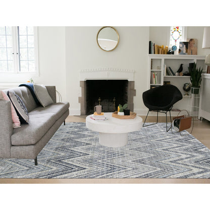 8'9"X12'2" Chevron Design Textured Wool And Pure Silk Hand Knotted Rug