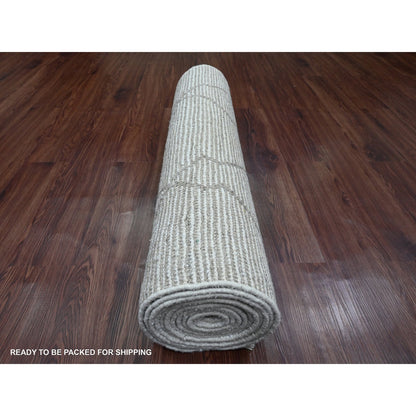 3'3"X15'5" White Geometric Moroccan Weave Wool Hand Knotted Runner Rug