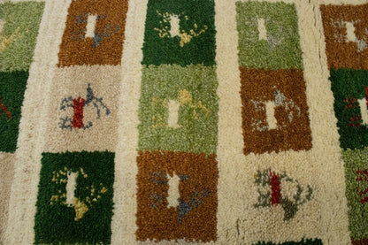 Handmade Thick Pile Multicolored Tribal Indo-Gabbeh Rug Oriental Carpet 2X4 ft