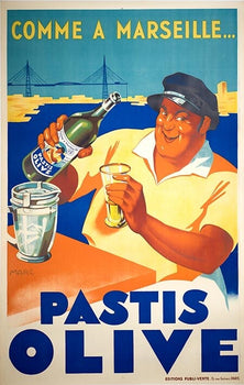 Pastis Olive By Marc 1930 Lithograph Original French Mariner On Linen