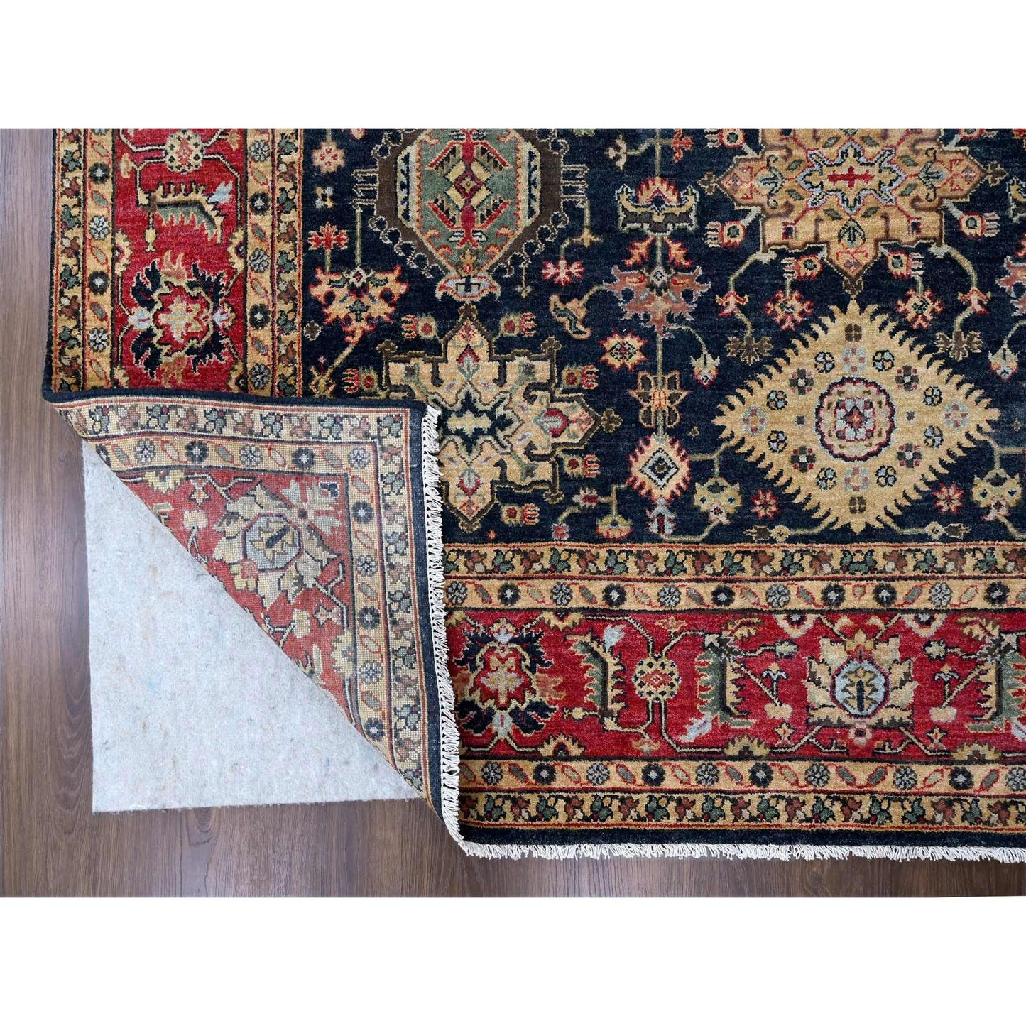 8'2"X10' Cynical Black Wool Karajeh Design Hand Knotted Oriental Rug