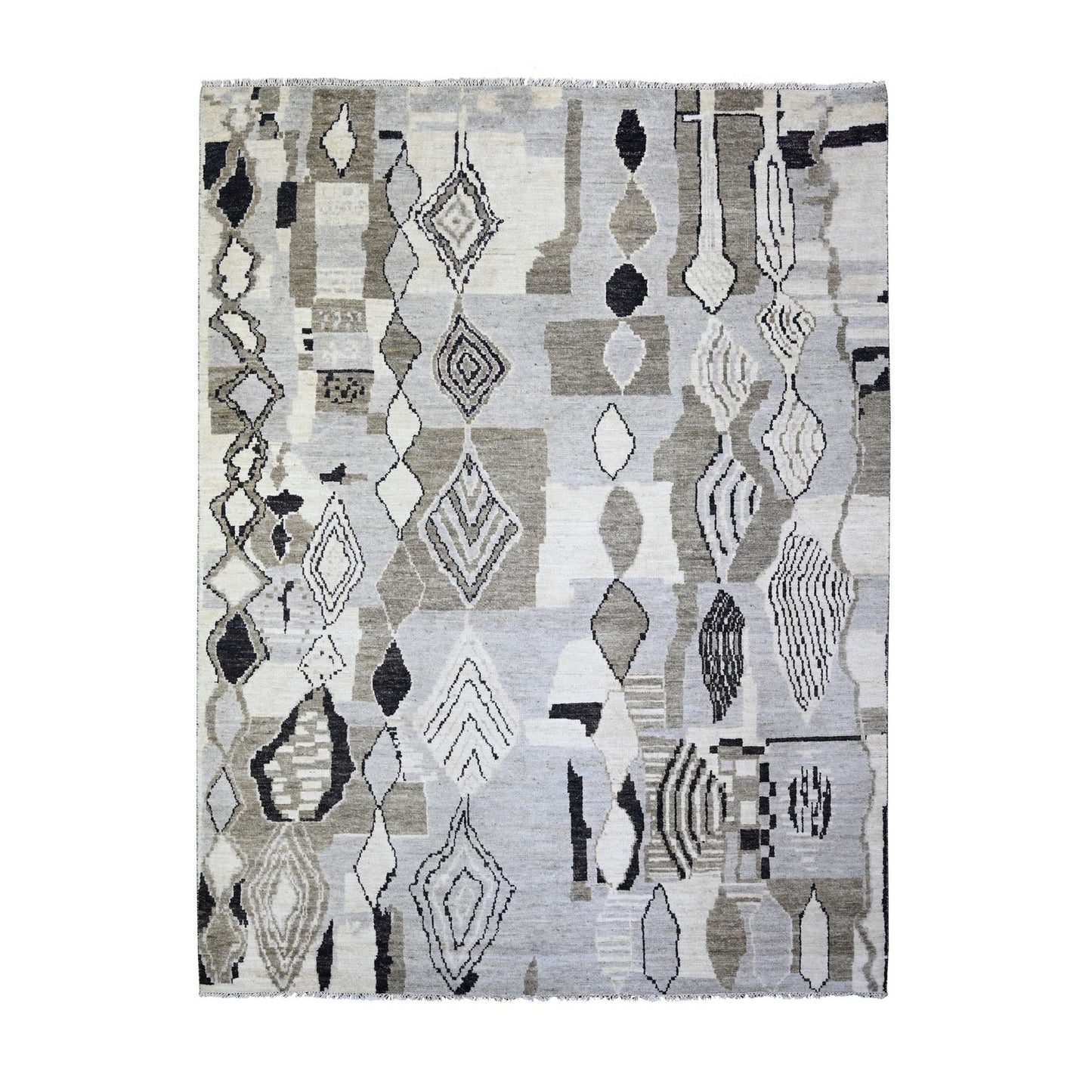 7'4"X9'6" Ivory Wool Hand Knotted Beni Ourain Moroccan Berber Design Rug