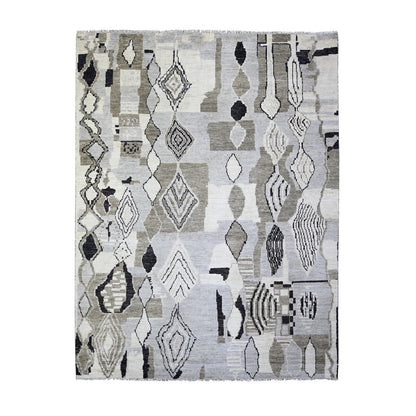 7'4"X9'6" Ivory Wool Hand Knotted Beni Ourain Moroccan Berber Design Rug