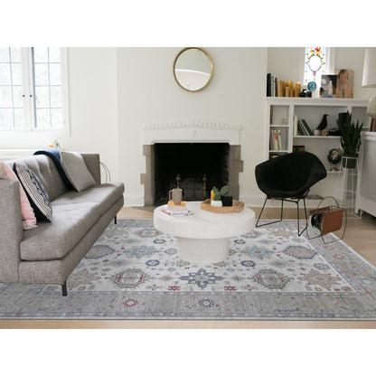 9'10"X13'10" Ivory Karajeh Design All Over Geometric Motifs Oriental Rug