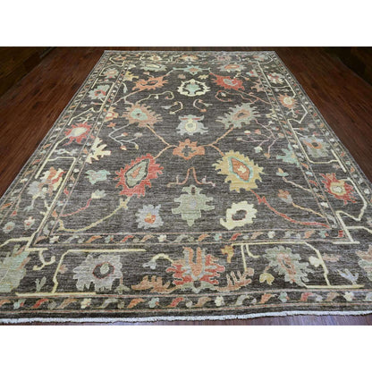 10'X13'5" Brown Afghan Angora Oushak Leaf Design Hand Knotted Wool Rug