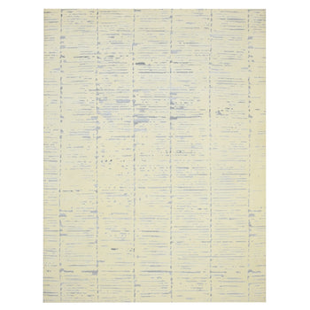9'X12' White Modern Design Textured Weave Wool & Silk Hand Knotted Rug