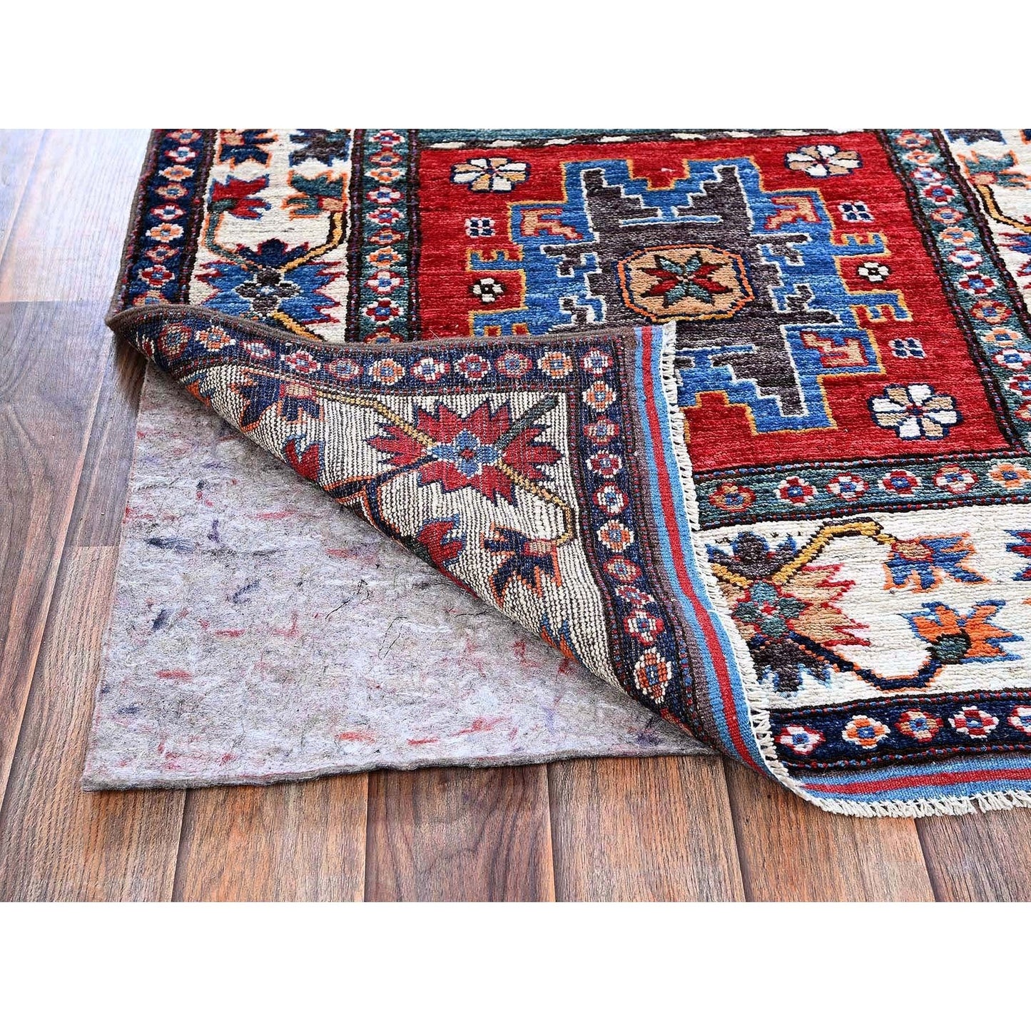 2'8"X8'3" Colorful Hand Knotted Caucasian Design Revival Wool Runner Rug