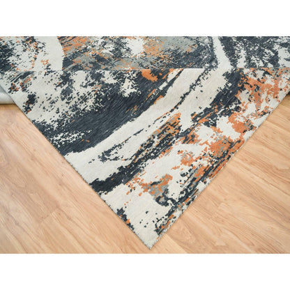 9'3"X11'9" Black Abstract With Curvilinear Motif Hand Knotted Modern Rug