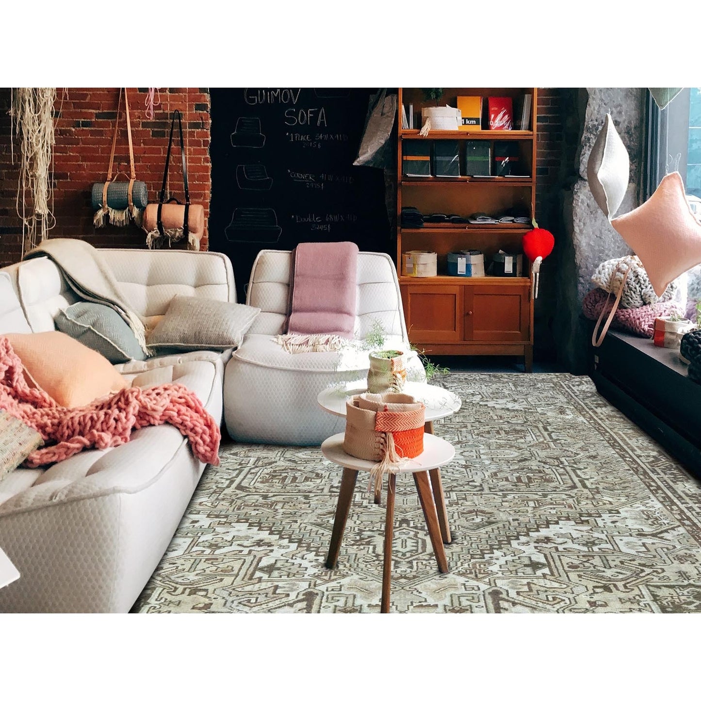 7'1"X9'8" Beige Vintage And Worn Zoroastrian Heris Hand Knotted Wool Rug