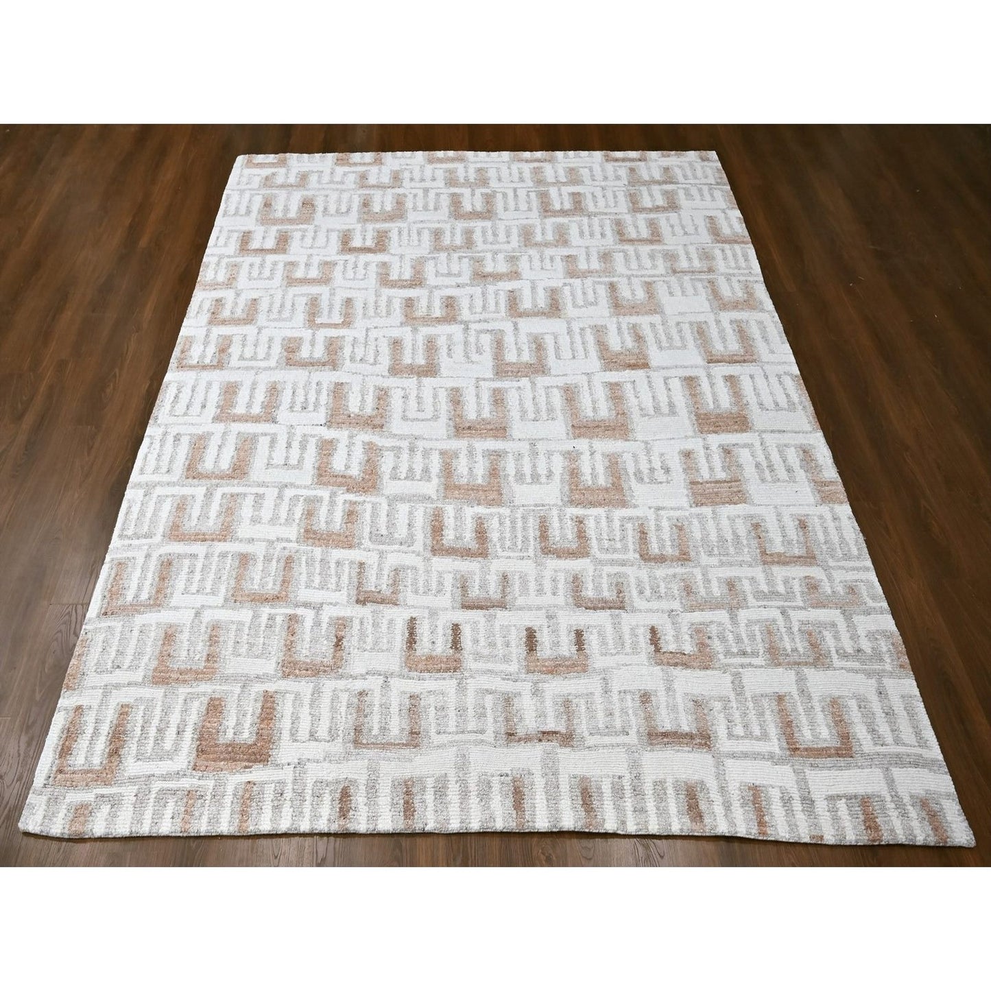 9'3"X11'9" Ivory Minimalist Design Flat Weave Hand Knotted Pure Wool Rug