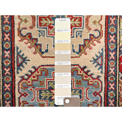 2'9"X15'5" Ivory Hand Knotted Rug Wool Kazak With Geometric Design Runner