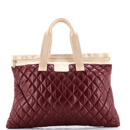 Chanel Coco Cocoon Flat Tote Quilted Nylon With Leather Large