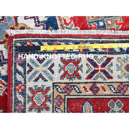 2'7"X6'9" Red Kazak Medallions Design Soft Wool Hand Knotted Runner Rug