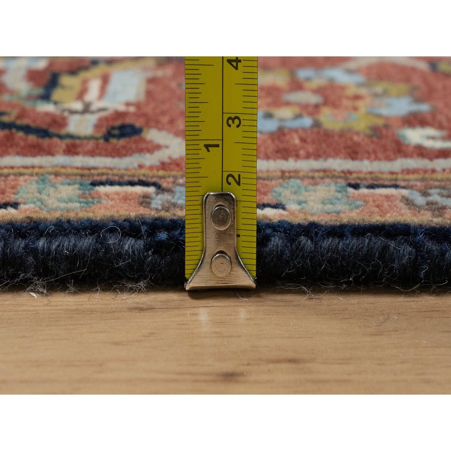 4'2"X12'2" Navy Antiqued Heris Re-Creation Hand Knotted Wool Runner Rug