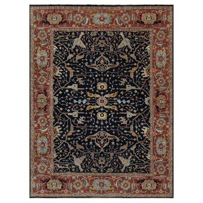 9'X12'1" Caviar Blue Antiqued Heris New Zealand Wool Hand Knotted Rug