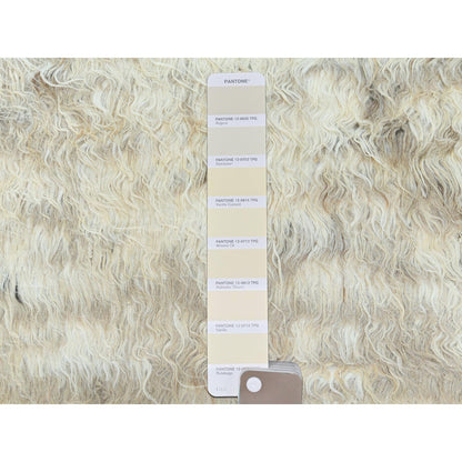 10'X10' Bone Ivory Moroccan Berber Organic Wool Hand Knotted Round Rug